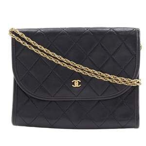 CHANEL Black Lambskin Leather Pochette Shoulder Bag